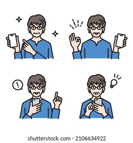 Female avatar set with a smartphone