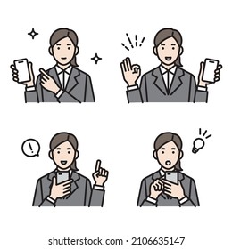Female avatar set with a smartphone