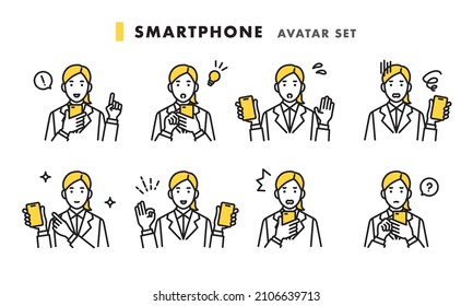 Equipo de avatar femenino con smartphone