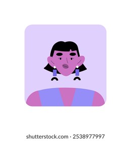 Avatar Feminino Com Cabelo Curto E Brincos Em Ilustração De Vetor Plano Simbolizando Confiança E Estilo, Isolado No Fundo Branco