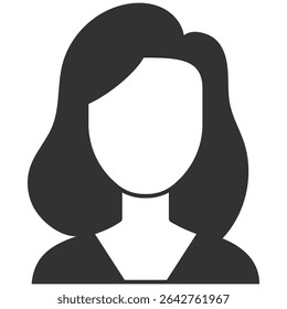 Female Avatar Silhouette. Anonymous Profile Icon of Diverse People. Black and White Vector on Transparent Background
