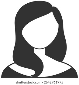 Female Avatar Silhouette. Anonymous Profile Icon of Diverse People. Black and White Vector on Transparent Background
