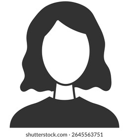 Female Avatar Silhouette. Anonymous Profile Icon of Diverse People. Black and White Vector on Transparent Background
