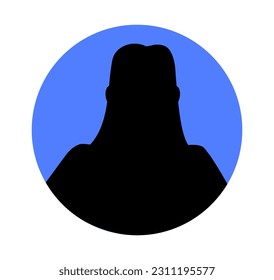 Female avatar silhouette concept. Icon for website and graphic element for social networks. Woman in silhouette, dark profile figurte. Faceless and incognito. Cartoon flat vector illustration