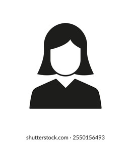 Female Avatar Silhouette Icon. Simplified Woman with Shoulder Length Hair. Isolated Vector Illustration.