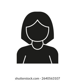 Female Avatar Solid Icon. Profile Representation And User Identification Silhouette Symbol. Digital Identity And Online Presence. Isolated Vector Illustration.
