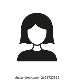 Ícone Sólido do Avatar Feminino. Perfil Do Usuário, Representação Da Conta E Símbolo De Silhueta De Identidade. Presença Online E Mídias Sociais. Ilustração de vetor isolada.