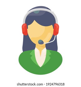 
Female avatar wearing headphones with mic showcasing call center icon