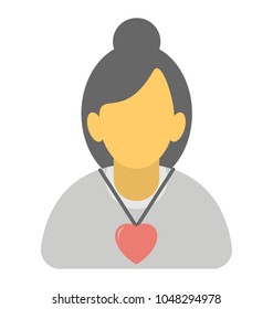 
A female avatar wearing heart pendant representing herself to be a girlfriend

