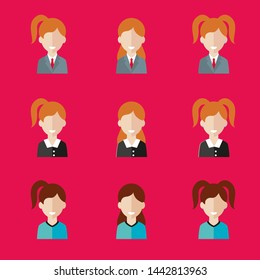 Female avatar. Woman heads with various hairstyle. Vector graphic illustration.
