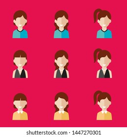 Female avatar. Woman heads with various hairstyle. Vector graphic illustration.