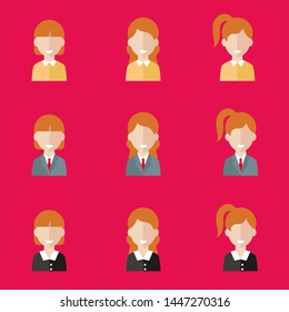 Female avatar. Woman heads with various hairstyle. Vector graphic illustration.