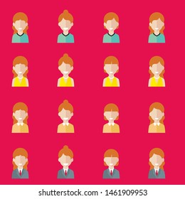 Female avatar. Woman heads with various hairstyle. Vector graphic illustration.