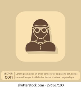 A female avatar. Avatar of a woman. Round icon image girl in glasses and a hat