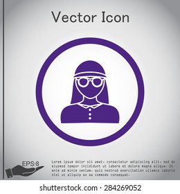 A female avatar. Avatar of a woman. Round icon image girl in glasses and a hat