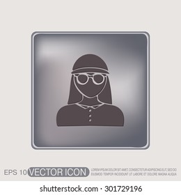 A female avatar. Avatar of a woman. Round icon image girl in glasses and a hat