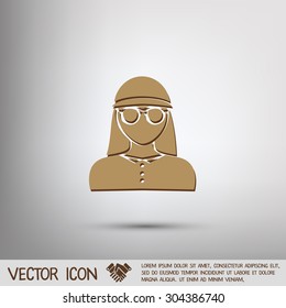A female avatar. Avatar of a woman. Round icon image girl in glasses and a hat