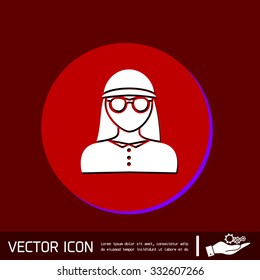 A female avatar. Avatar of a woman. Round icon image girl in glasses and a hat
