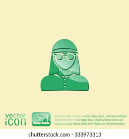 A female avatar. Avatar of a woman. Round icon image girl in glasses and a hat