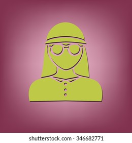 A female avatar. Avatar of a woman. Round icon image girl in glasses and a hat