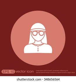 A female avatar. Avatar of a woman. Round icon image girl in glasses and a hat