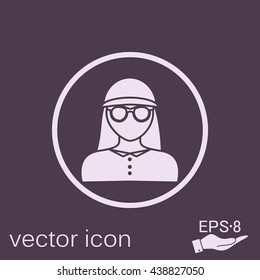 A female avatar. Avatar of a woman. Round icon image girl in glasses and a hat