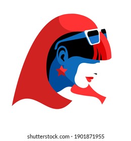 Female avatar. Young woman,  side view, red hair, sunglasses, earrings. Vector illustration