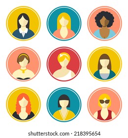 Female avatars. Flat design vector icons set