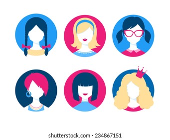 Female avatars. Vector set. 