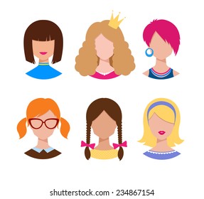 Female avatars. Vector set. 
