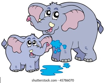 Female and baby elephants - vector illustration.