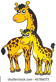 Female and baby giraffes - vector illustration.