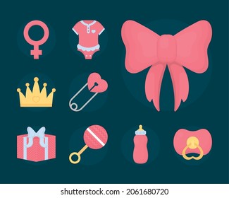 female baby icon set design