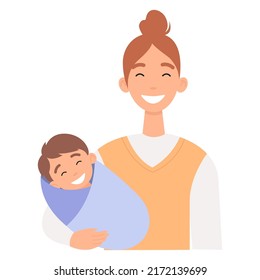 Female babysitter holding baby. Nanny with toddler isolated on a white background. Childcare service.