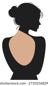 Espalda y hombros femeninos. Elegante vista trasera con hombros descubiertos. Ilustración vectorial. Aislado en un fondo blanco.
