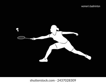 Female badminton player vector on white black background. Female badminton. Active sport.