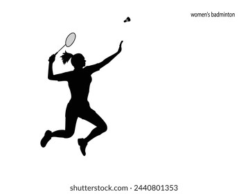 Female badminton player vector silhouette. Female Badminton Jump Smash, Active Sport.