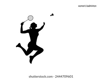 Female badminton player vector silhouette. Female Badminton Jump Smash, Active Sport.