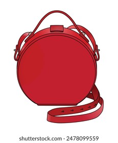 Female Bag, Circle Red Handbag, Women's Accessory, Mini Sling Bag, Red Fashionable Women Bag, Fashion Design Isolated In White Background, Realistic Fashion Vector
