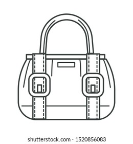 Female bag with stripes and clasps linear icon vector. Isolated colorless handbag with handle and pockets for personal belongings. Accessory of women, mobile middle-sized item for carrying objects