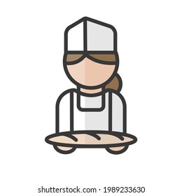 Female baker avatar. Woman working in a bakery. Profile user, person. People icon. Vector illustration