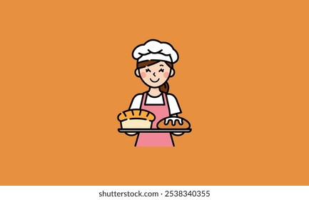 Female baker happily holding two types of bread.