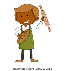 Female baker holding rolling pin vector
