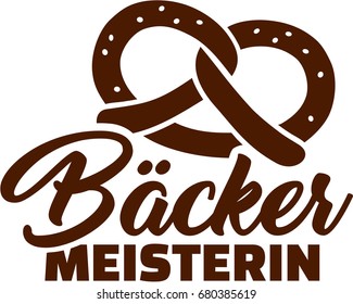 Female baker master german with pretzel