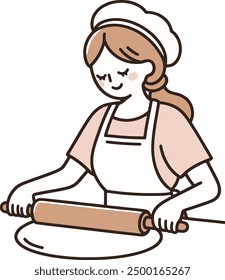 female baker rolling dough illustration