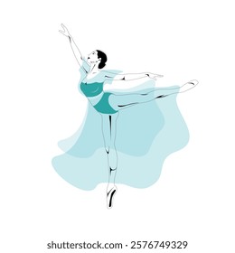 a female ballerina dancing in a blue dress.