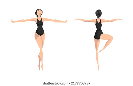 Female Ballet Dancer Dancing in Black Leotard Vector Set