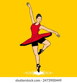 female ballet dancer front view cartoon vector illustration
