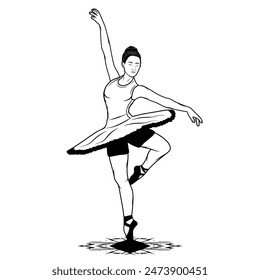 female ballet dancer front view black and white vector illustration