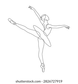 A female ballet dancer in a graceful leaping pose isolated on a white background performing dance